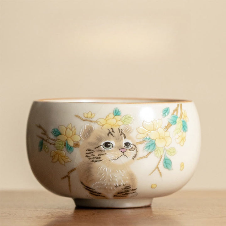 Buddha Stones Cute Cat Yellow Flowers Rabbit Teacup Kung Fu Tea Cup