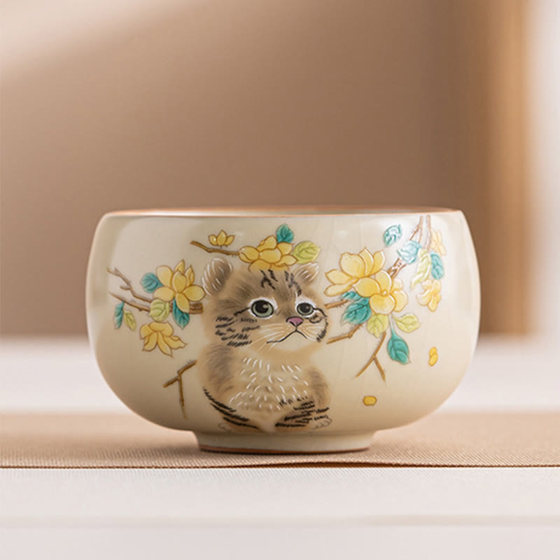 Buddha Stones Cute Cat Yellow Flowers Rabbit Teacup Kung Fu Tea Cup
