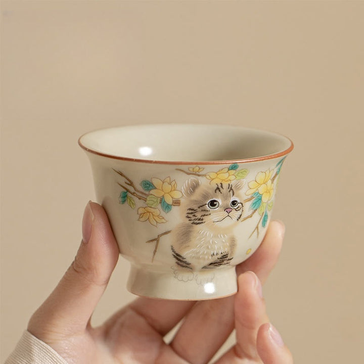 Buddha Stones Cute Cat Yellow Flowers Rabbit Teacup Kung Fu Tea Cup