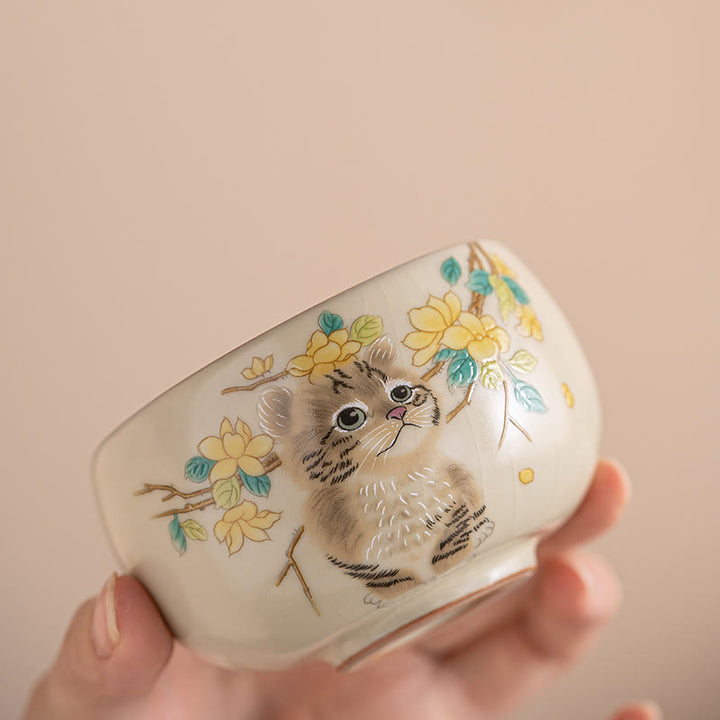 Buddha Stones Cute Cat Yellow Flowers Rabbit Teacup Kung Fu Tea Cup