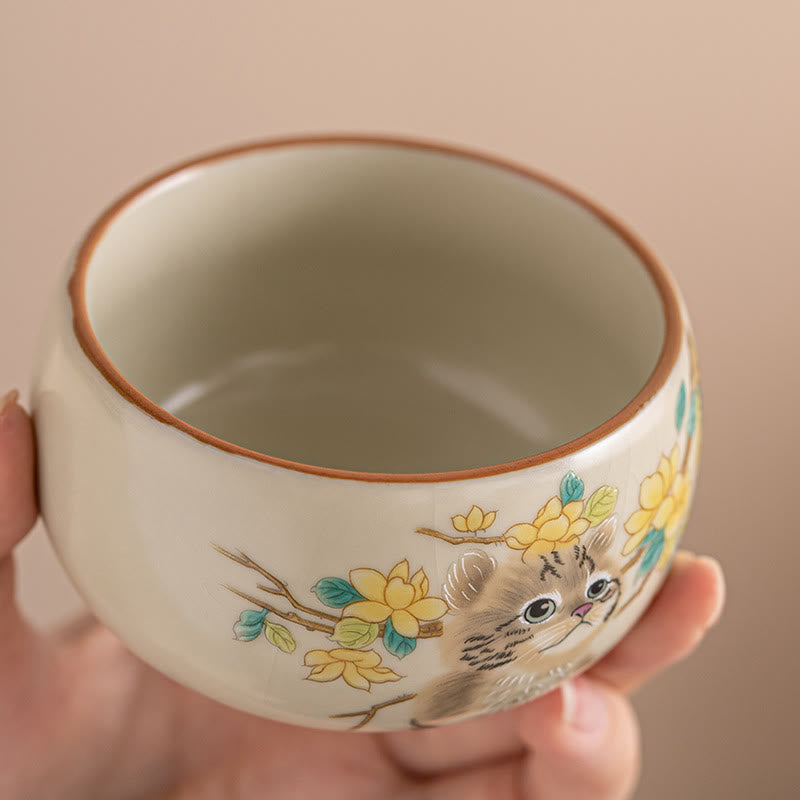 Buddha Stones Cute Cat Yellow Flowers Rabbit Teacup Kung Fu Tea Cup