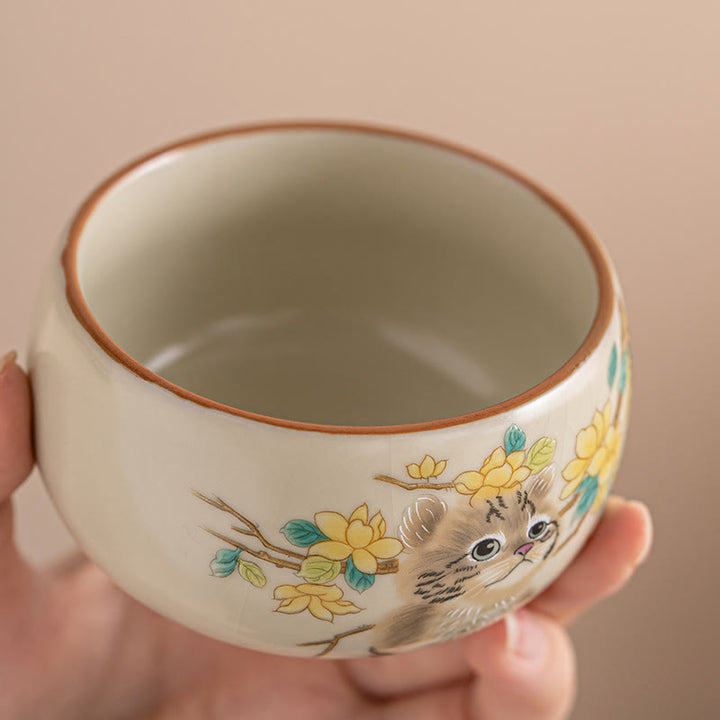 Buddha Stones Cute Cat Yellow Flowers Rabbit Teacup Kung Fu Tea Cup