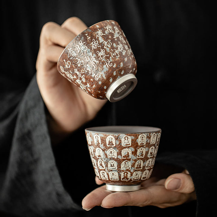 Buddha Stones Ten Thousand Buddha Poems Teacup Kung Fu Tea Cup 100ml With Gift Box