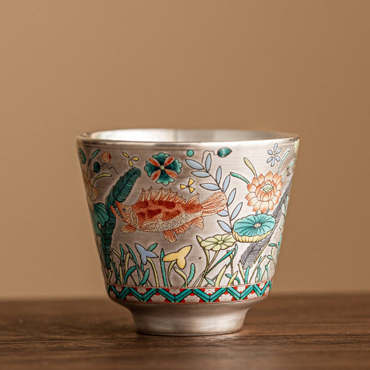 Buddha Stones Fish Lotus Seaweed Teacup Kung Fu Tea Cup 45ml With Gift Box