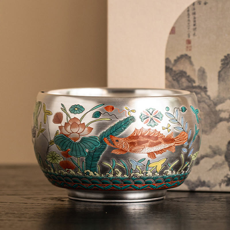 Buddha Stones Fish Lotus Seaweed Valley Mountains Pine Tree Dragon Teacup Kung Fu Tea Cup With Gift Box
