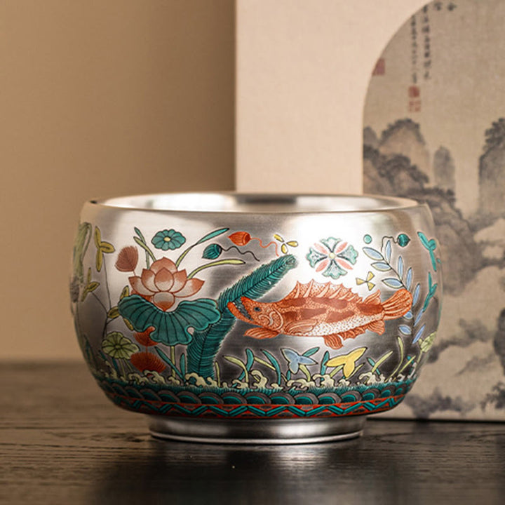 Buddha Stones Fish Lotus Seaweed Valley Mountains Pine Tree Dragon Teacup Kung Fu Tea Cup With Gift Box