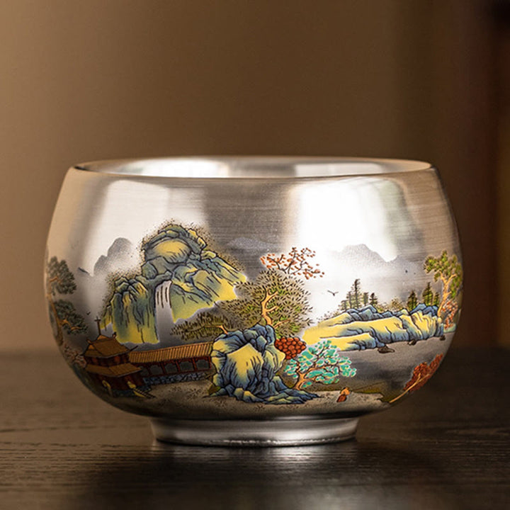 Buddha Stones Fish Lotus Seaweed Valley Mountains Pine Tree Dragon Teacup Kung Fu Tea Cup With Gift Box