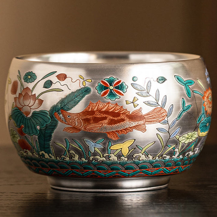Buddha Stones Fish Lotus Seaweed Valley Mountains Pine Tree Dragon Teacup Kung Fu Tea Cup With Gift Box
