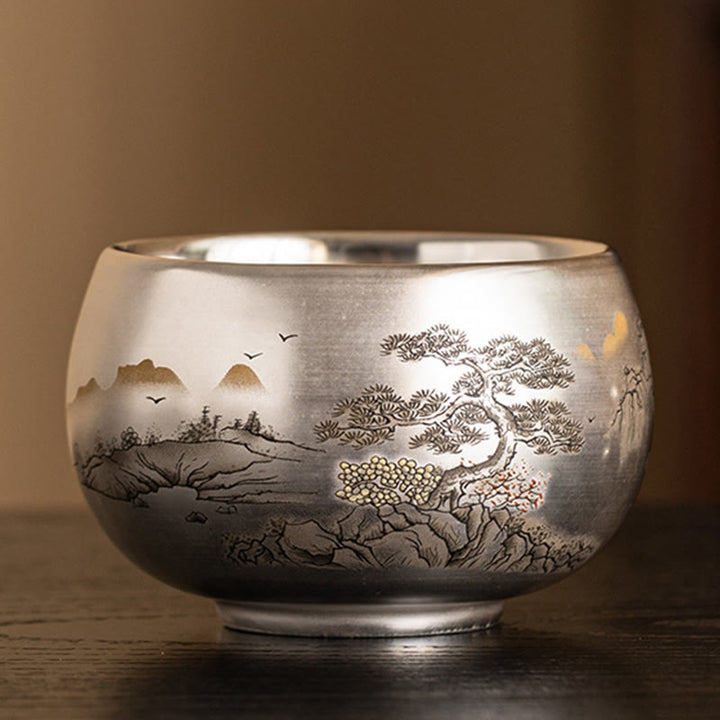Buddha Stones Fish Lotus Seaweed Valley Mountains Pine Tree Dragon Teacup Kung Fu Tea Cup With Gift Box