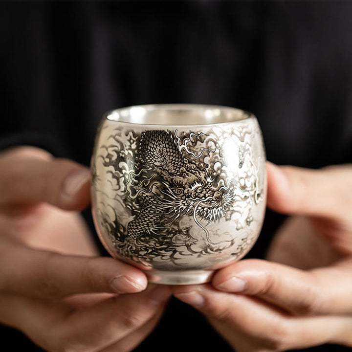 Buddha Stones Fish Lotus Seaweed Valley Mountains Pine Tree Dragon Teacup Kung Fu Tea Cup With Gift Box