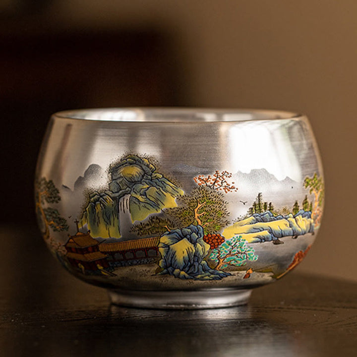Buddha Stones Fish Lotus Seaweed Valley Mountains Pine Tree Dragon Teacup Kung Fu Tea Cup With Gift Box