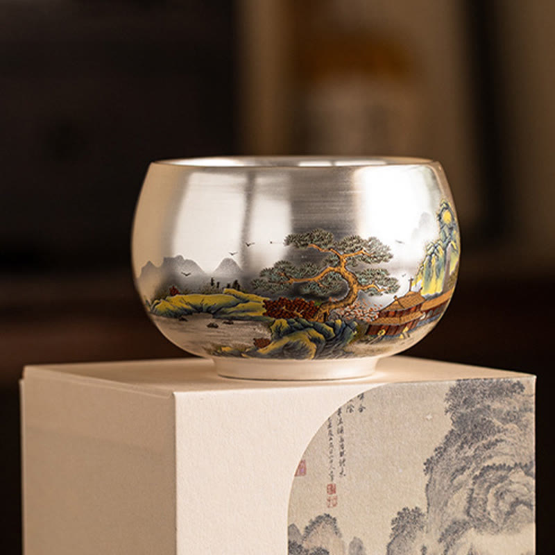 Buddha Stones Fish Lotus Seaweed Valley Mountains Pine Tree Dragon Teacup Kung Fu Tea Cup With Gift Box