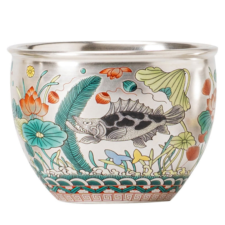 Buddha Stones Fish Lotus Seaweed Valley Mountains Pine Tree Dragon Teacup Kung Fu Tea Cup With Gift Box