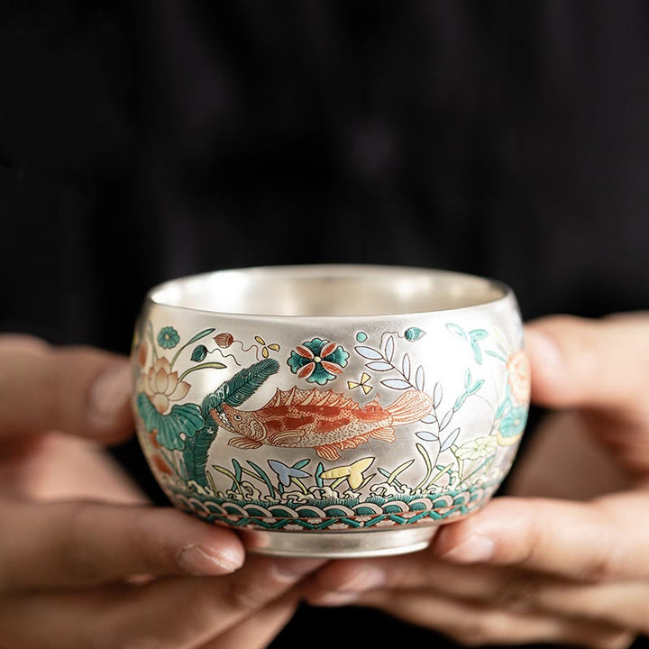 Buddha Stones Fish Lotus Seaweed Valley Mountains Pine Tree Dragon Teacup Kung Fu Tea Cup With Gift Box