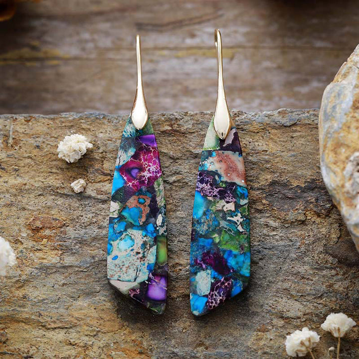 Buddha Stones Natural Emperor Stone Geometric Crystal Anti-Stress Earrings - Blue Emperor Stone(Copper Posts)-Golden - image 0