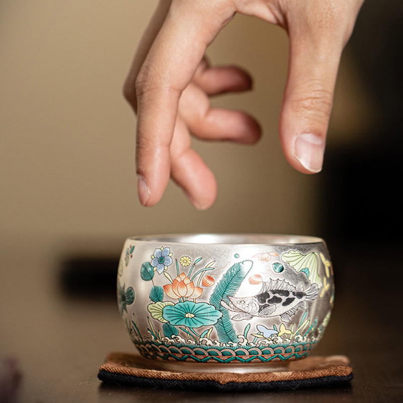 Buddha Stones Fish Lotus Seaweed Valley Mountains Pine Tree Dragon Teacup Kung Fu Tea Cup With Gift Box