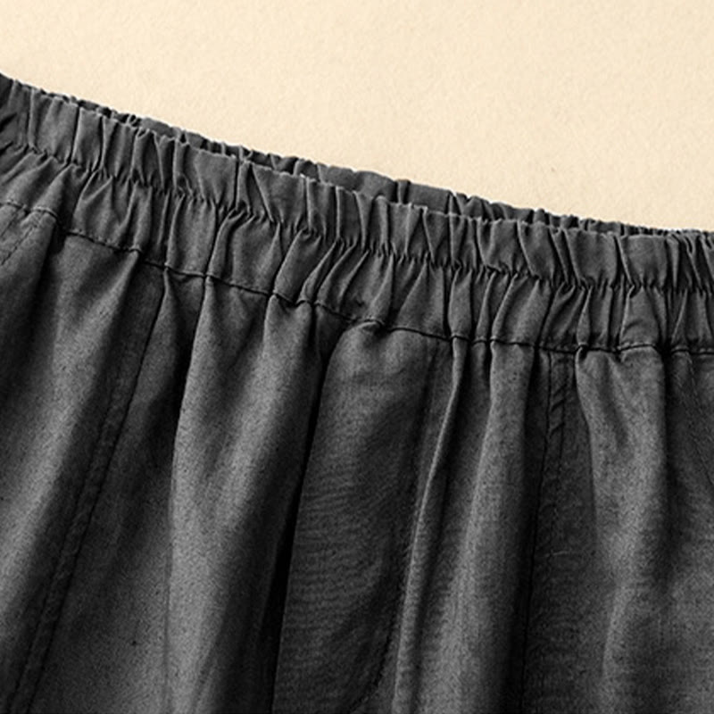 Buddha Stones Summer Solid Color Side Button Design Cotton Linen Women's Harem Pants With Pockets - image 13