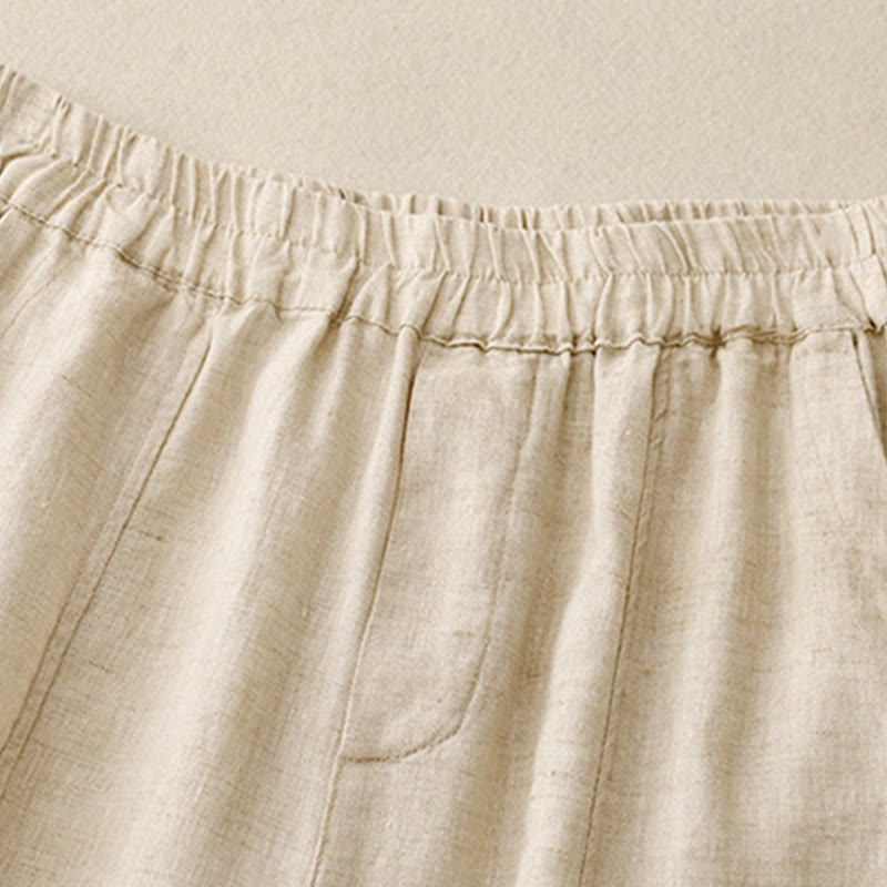 Buddha Stones Summer Solid Color Side Button Design Cotton Linen Women's Harem Pants With Pockets - image 6