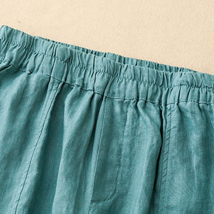 Buddha Stones Summer Solid Color Side Button Design Cotton Linen Women's Harem Pants With Pockets - image 16