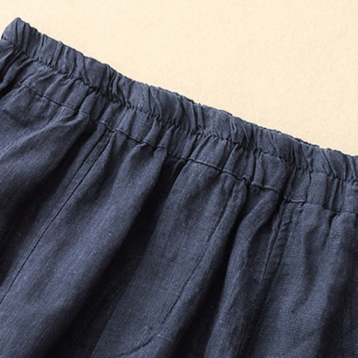 Buddha Stones Summer Solid Color Side Button Design Cotton Linen Women's Harem Pants With Pockets - image 21