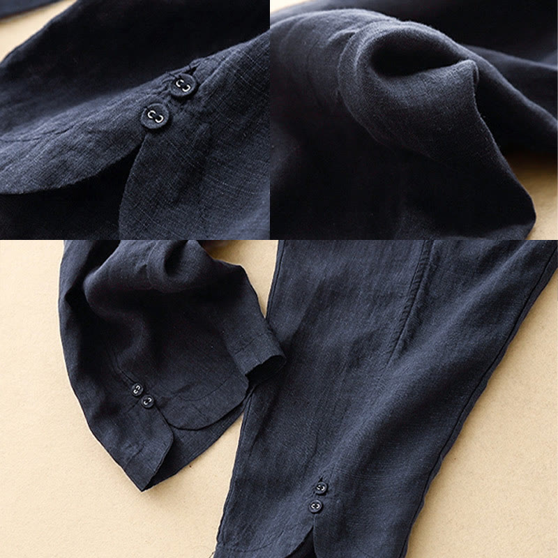 Buddha Stones Summer Solid Color Side Button Design Cotton Linen Women's Harem Pants With Pockets - image 22