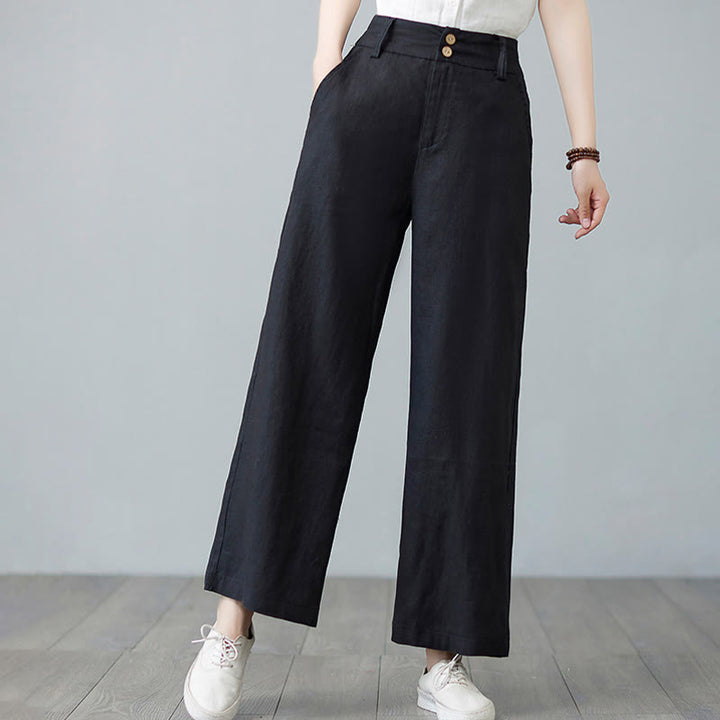 Buddha Stones Daily Solid Color Patchwork Simple Design Cotton Linen Women's Pants With Pockets - image 22