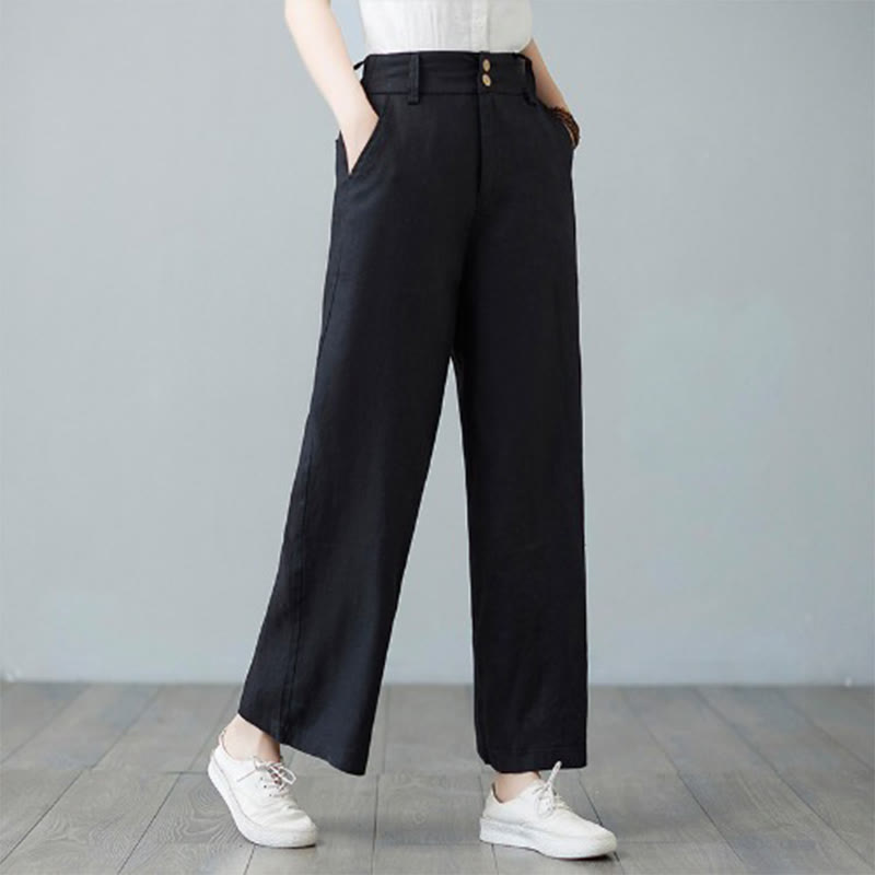 Buddha Stones Daily Solid Color Patchwork Simple Design Cotton Linen Women's Pants With Pockets - Black - US8-10，UK/AU12-14，EU40-42 (2XL) - image 21