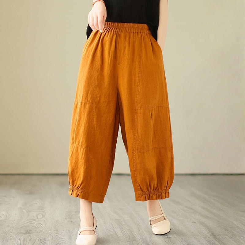 Buddha Stones Vintage Casual Pleated Design Cotton Women's Wide Leg Cropped Pants With Pockets - image 10
