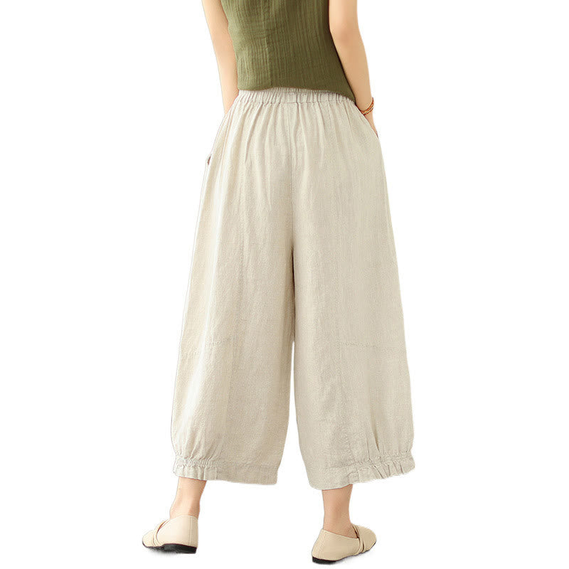 Buddha Stones Vintage Casual Pleated Design Cotton Women's Wide Leg Cropped Pants With Pockets - image 22