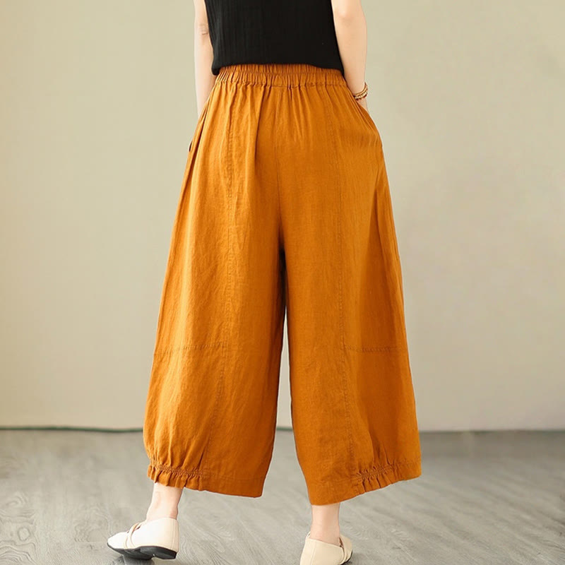 Buddha Stones Vintage Casual Pleated Design Cotton Women's Wide Leg Cropped Pants With Pockets - image 8