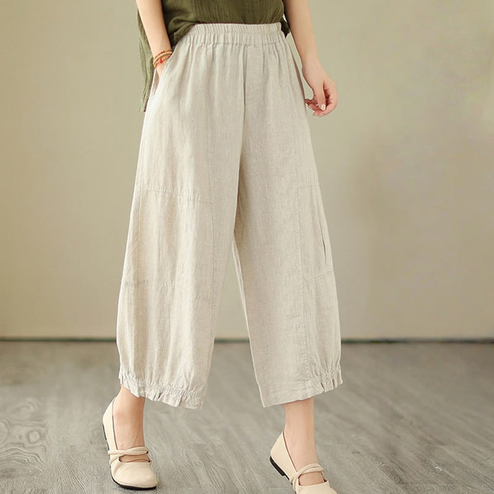 Buddha Stones Vintage Casual Pleated Design Cotton Women's Wide Leg Cropped Pants With Pockets - image 15