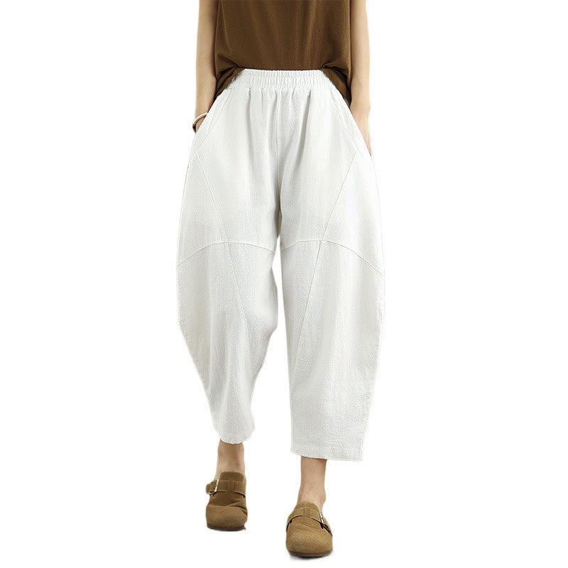 Buddha Stones Spring 7-8 Length Solid Color Women's Cotton Linen Harem Pants With Pockets - image 27