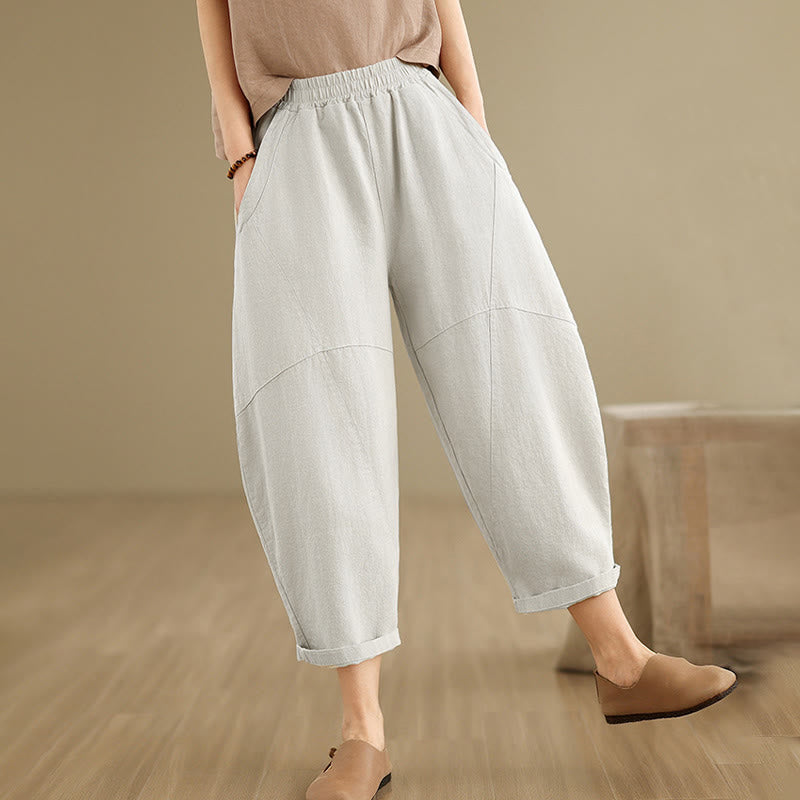 Buddha Stones Spring 7-8 Length Solid Color Women's Cotton Linen Harem Pants With Pockets - image 2