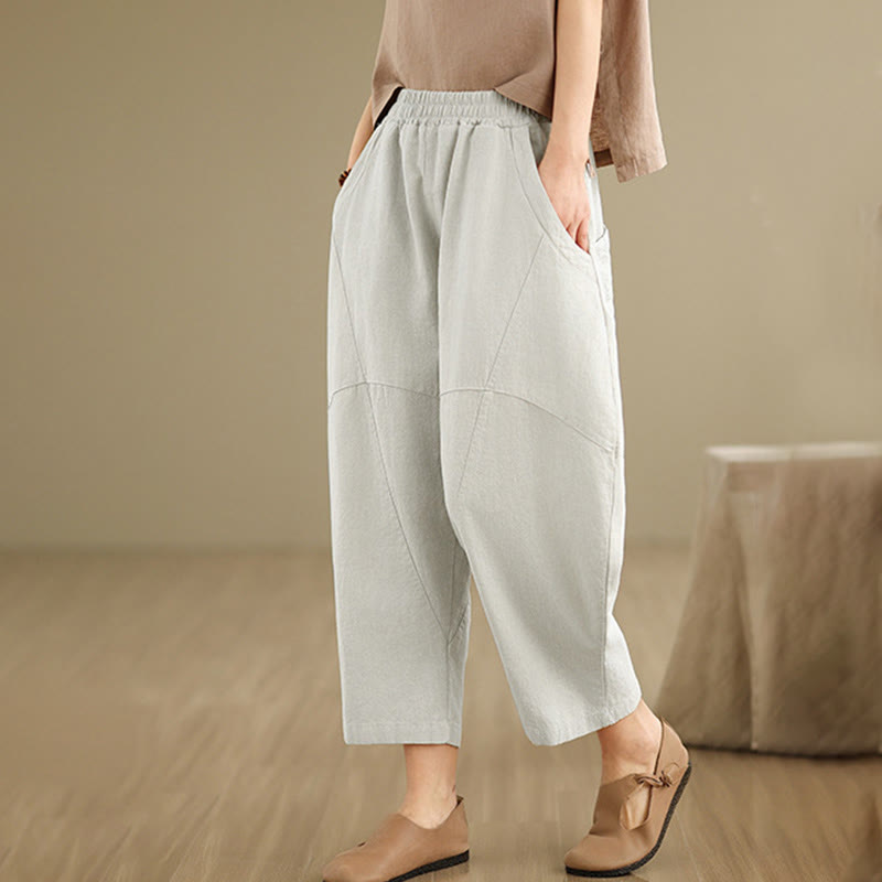 Buddha Stones Spring 7-8 Length Solid Color Women's Cotton Linen Harem Pants With Pockets - image 3