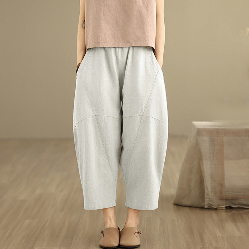 Buddha Stones Spring 7-8 Length Solid Color Women's Harem Pants With Pockets - image 1