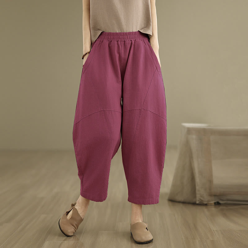 Buddha Stones Spring 7-8 Length Solid Color Women's Harem Pants With Pockets - image 19