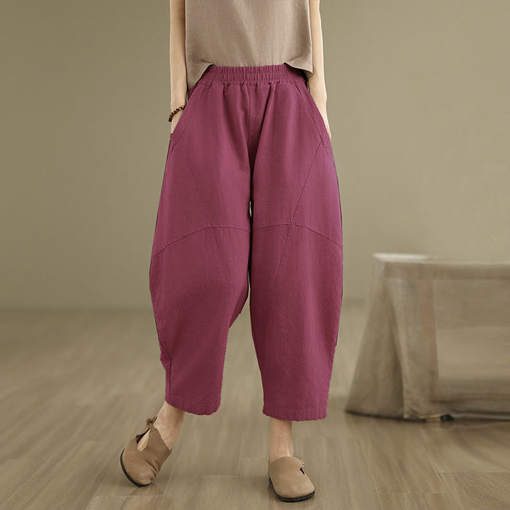Buddha Stones Spring 7-8 Length Solid Color Women's Harem Pants With Pockets - image 19