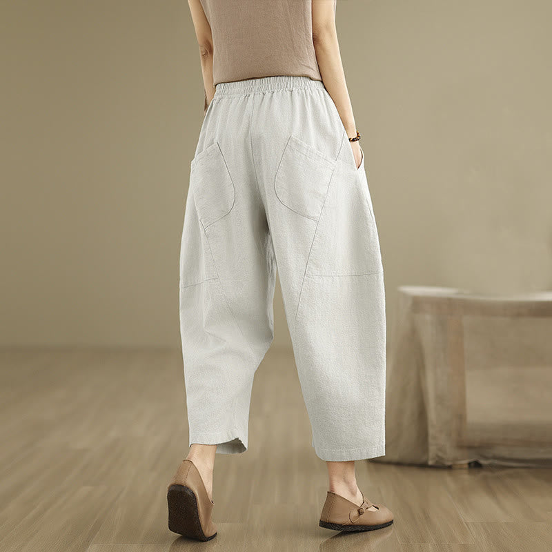 Buddha Stones Spring 7-8 Length Solid Color Women's Harem Pants With Pockets - image 4