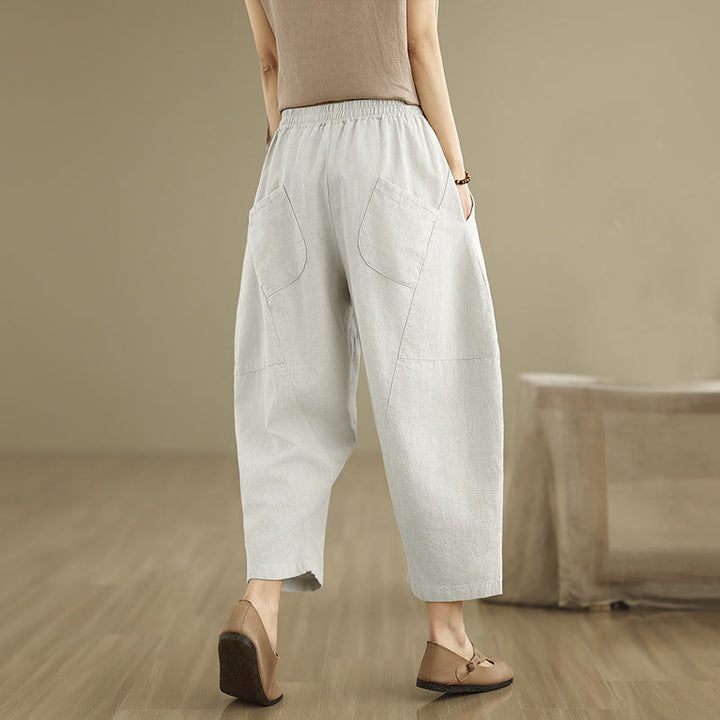 Buddha Stones Spring 7-8 Length Solid Color Women's Harem Pants With Pockets - image 4