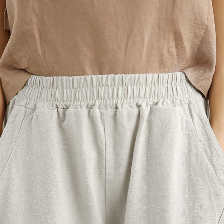 Buddha Stones Spring 7-8 Length Solid Color Women's Cotton Linen Harem Pants With Pockets - image 7