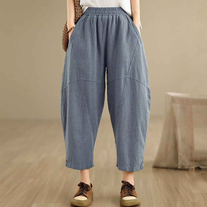 Buddha Stones Spring 7-8 Length Solid Color Women's Harem Pants With Pockets - image 14