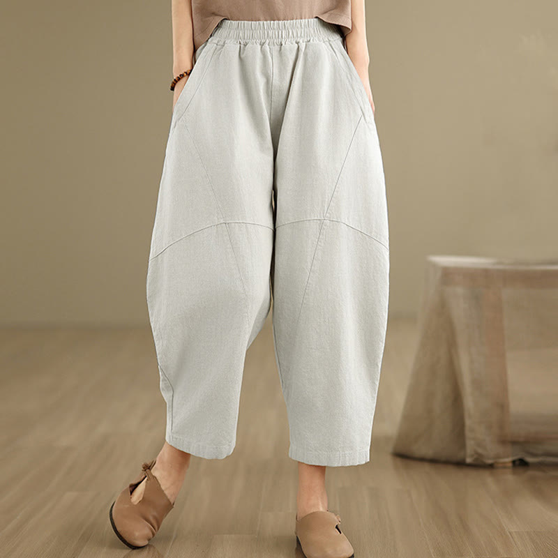 Buddha Stones Spring 7-8 Length Solid Color Women's Harem Pants With Pockets - Linen - US8-10，UK/AU12-14，EU40-42 (2XL) - image 0