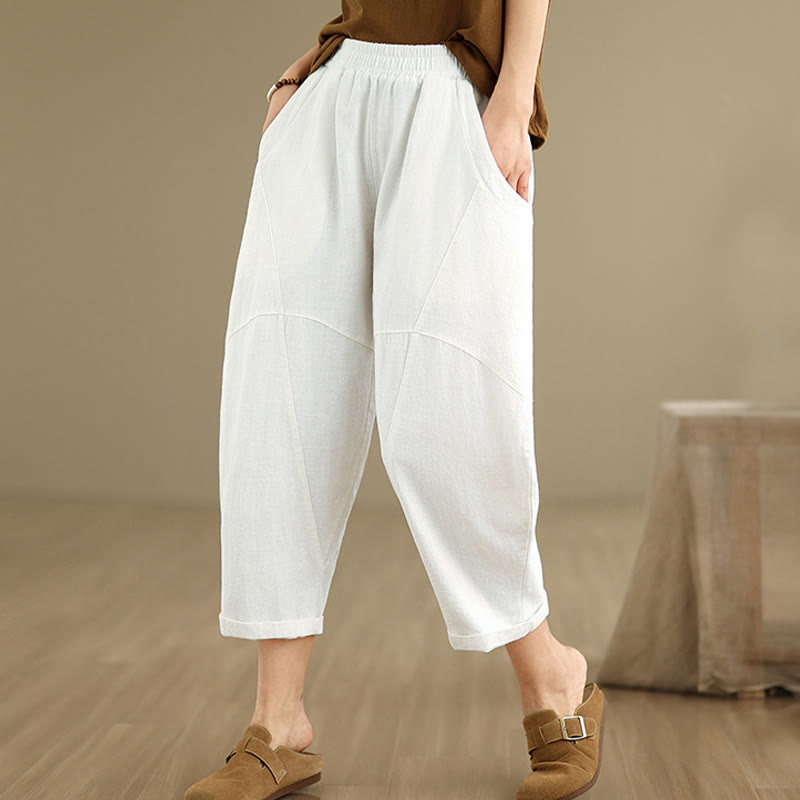 Buddha Stones Spring 7-8 Length Solid Color Women's Cotton Linen Harem Pants With Pockets - image 26