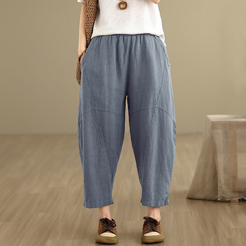 Buddha Stones Spring 7-8 Length Solid Color Women's Cotton Linen Harem Pants With Pockets - image 16