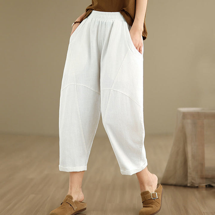 Buddha Stones Spring 7-8 Length Solid Color Women's Harem Pants With Pockets - image 26