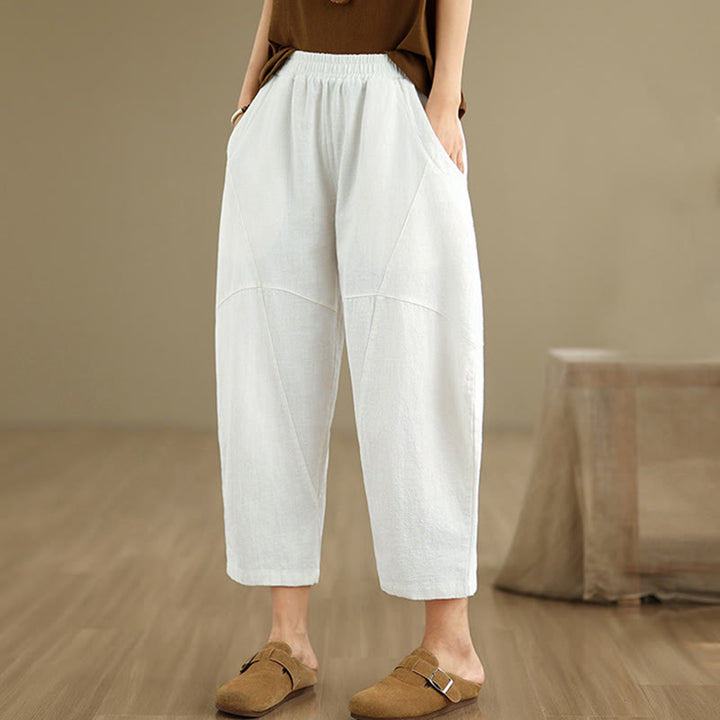 Buddha Stones Spring 7-8 Length Solid Color Women's Cotton Linen Harem Pants With Pockets - image 23