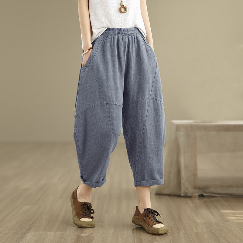 Buddha Stones Spring 7-8 Length Solid Color Women's Harem Pants With Pockets - SteelBlue - US8-10，UK/AU12-14，EU40-42 (2XL) - image 12