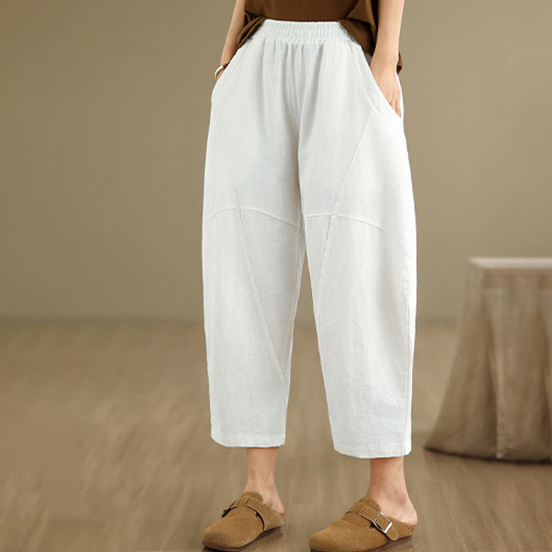 Buddha Stones Spring 7-8 Length Solid Color Women's Cotton Linen Harem Pants With Pockets - image 25