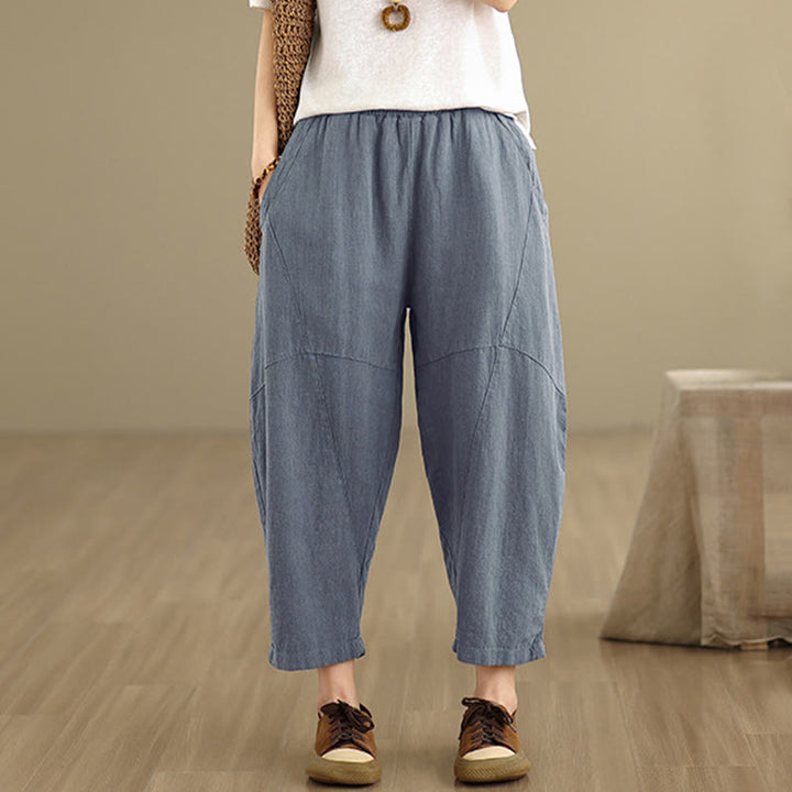 Buddha Stones Spring 7-8 Length Solid Color Women's Cotton Linen Harem Pants With Pockets - image 16