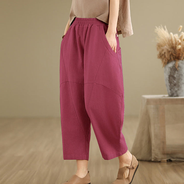 Buddha Stones Spring 7-8 Length Solid Color Women's Harem Pants With Pockets - MediumVioletRed - US8-10，UK/AU12-14，EU40-42 (2XL) - image 18